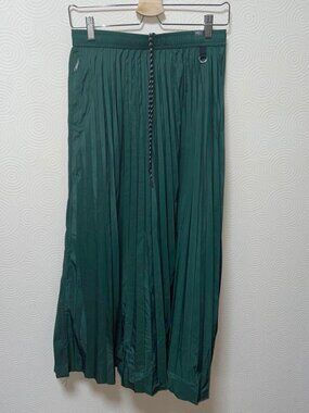 Meila Dark Green Pleated Long Skirt with Elastic Waist